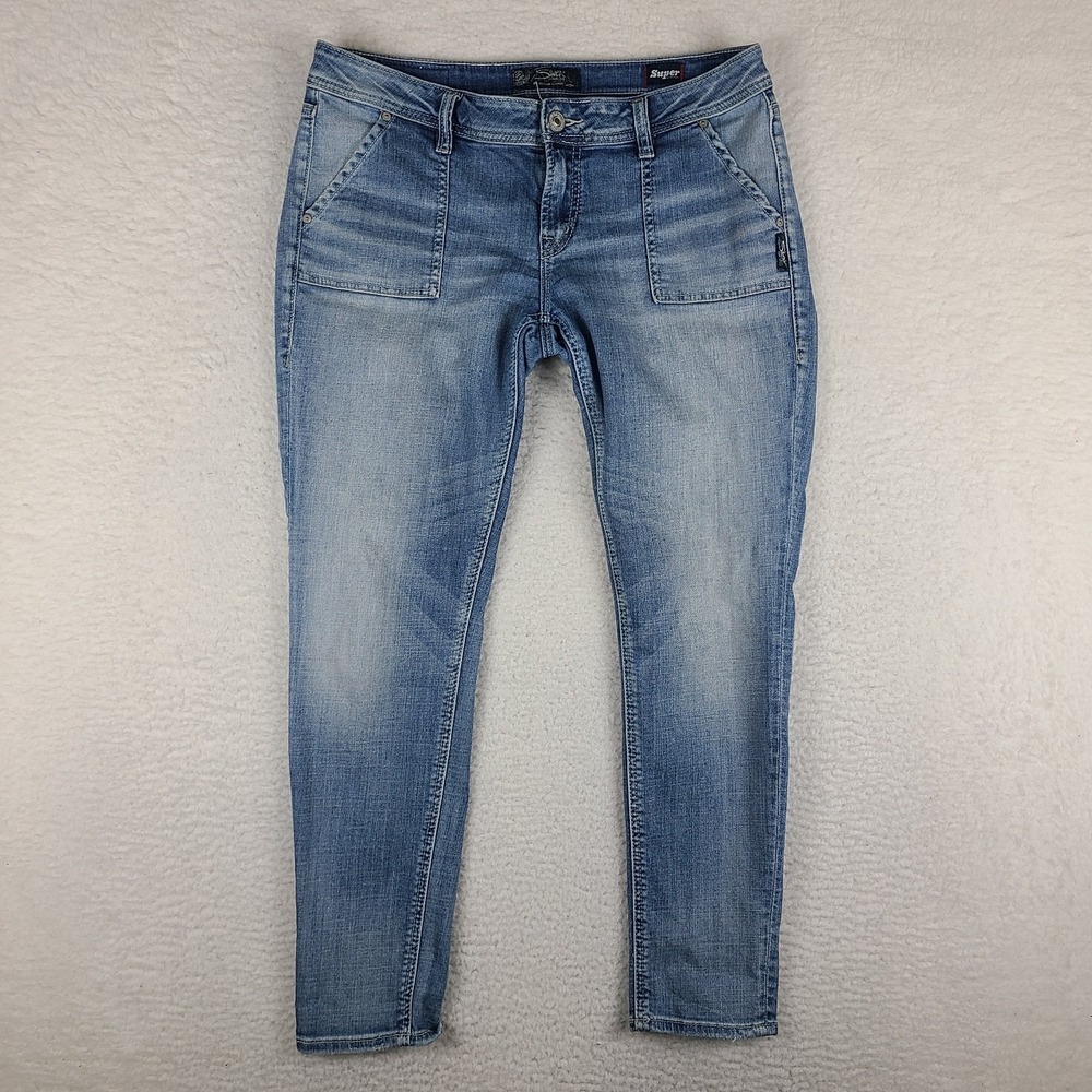 Silver Jeans Womens 30x26 Blue Boyfriend‎ Super Stretch Light Wash Denim